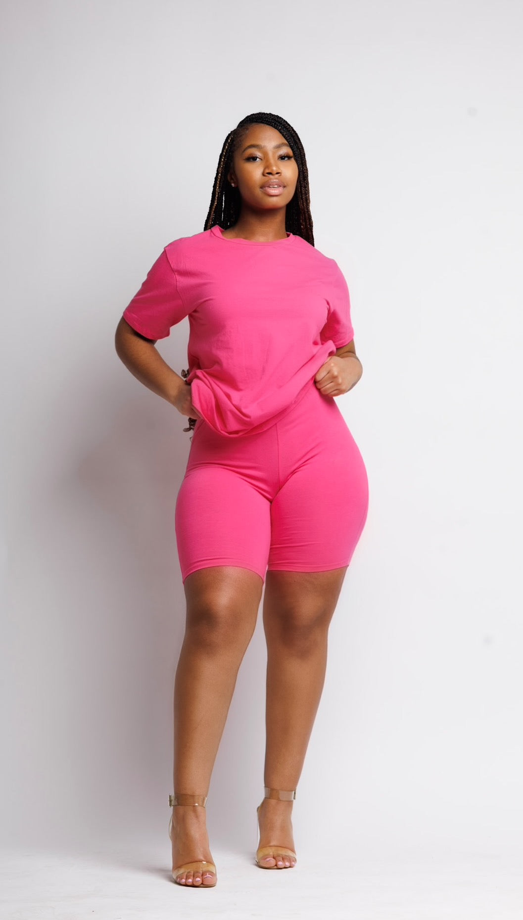 Beige Biker Short Set