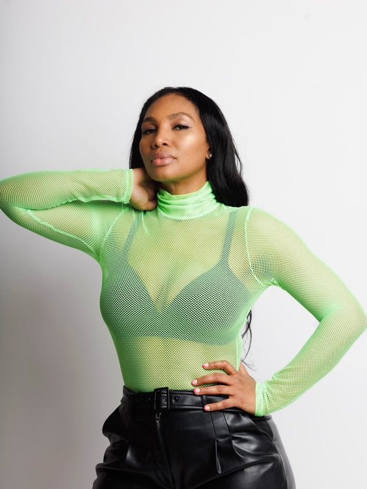 Neon Green Fish Net BodySuit