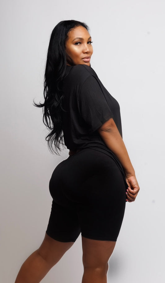 Black biker shorts set